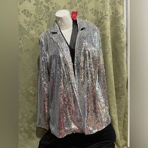 Jess Lea Sequin And The City Blazer Silver Sparkly Jacket Women Size Large NWT